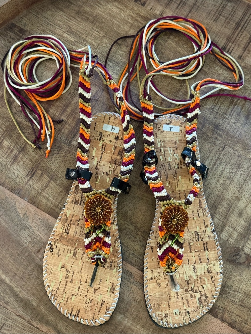 Bohemian Multicolor Beaded Cork Tie-Sandal